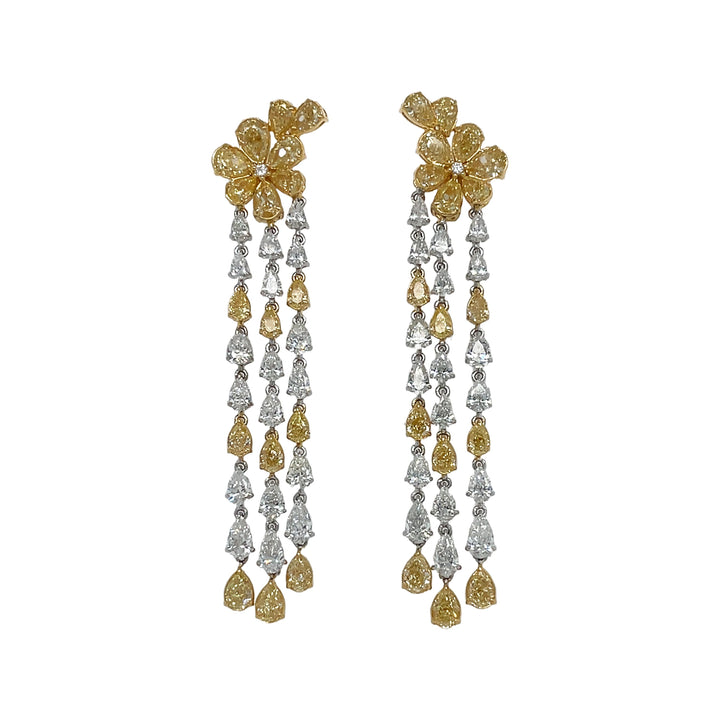 18kt White and Yellow Gold Diamond and Yellow Diamond Dangling Earrings