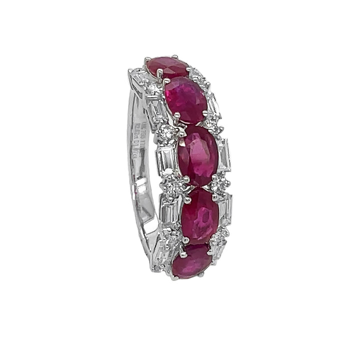 18kt White Gold Diamond and Ruby Half-way Band