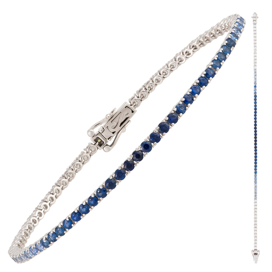 18kt White Gold Diamond and Blue Sapphire Tennis Bracelet