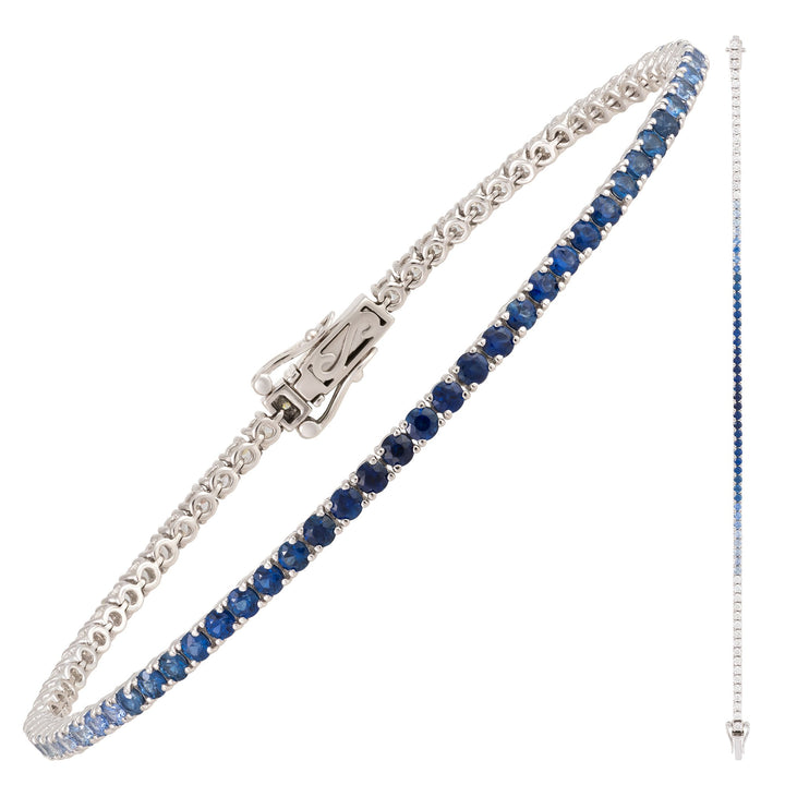 18kt White Gold Diamond and Blue Sapphire Tennis Bracelet