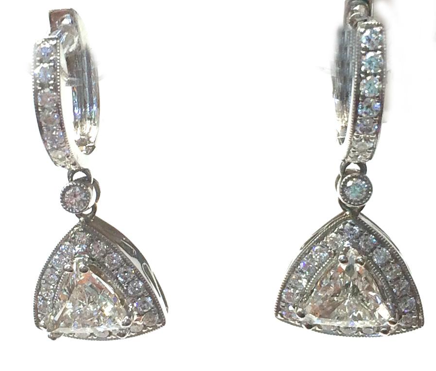 18kt White Gold Trillion Diamond Earrings
