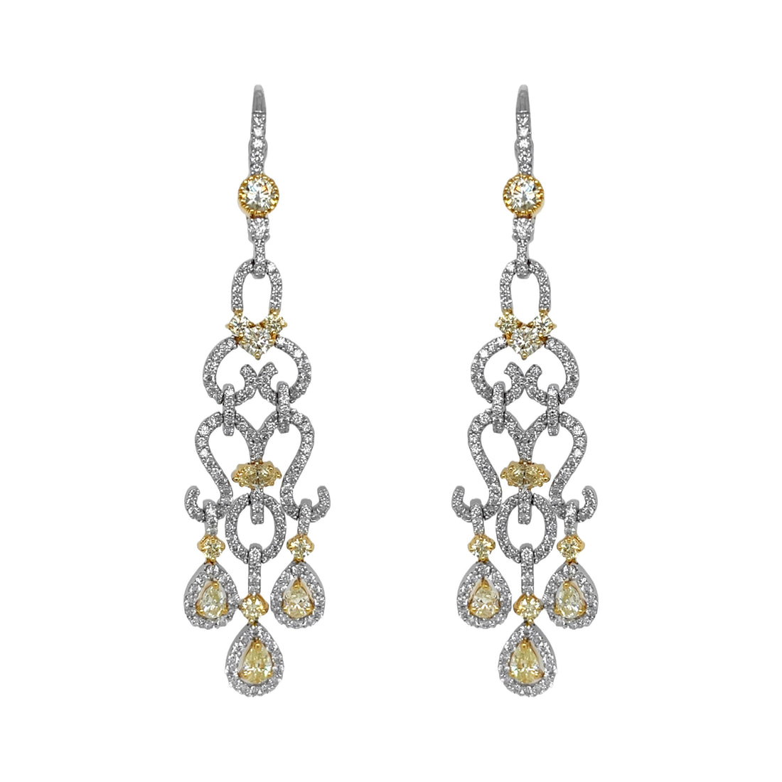18kt Two Tone Yellow Diamond Dangling Earrings