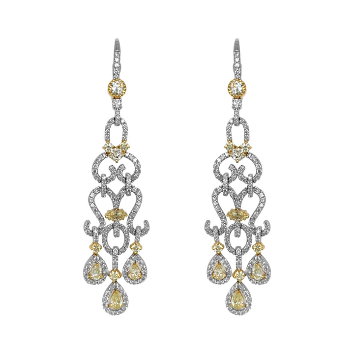 18kt Two Tone Yellow Diamond Dangling Earrings