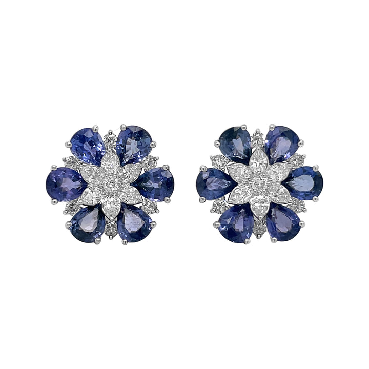 18kt White Gold Diamond and Blue Sapphire Earrings