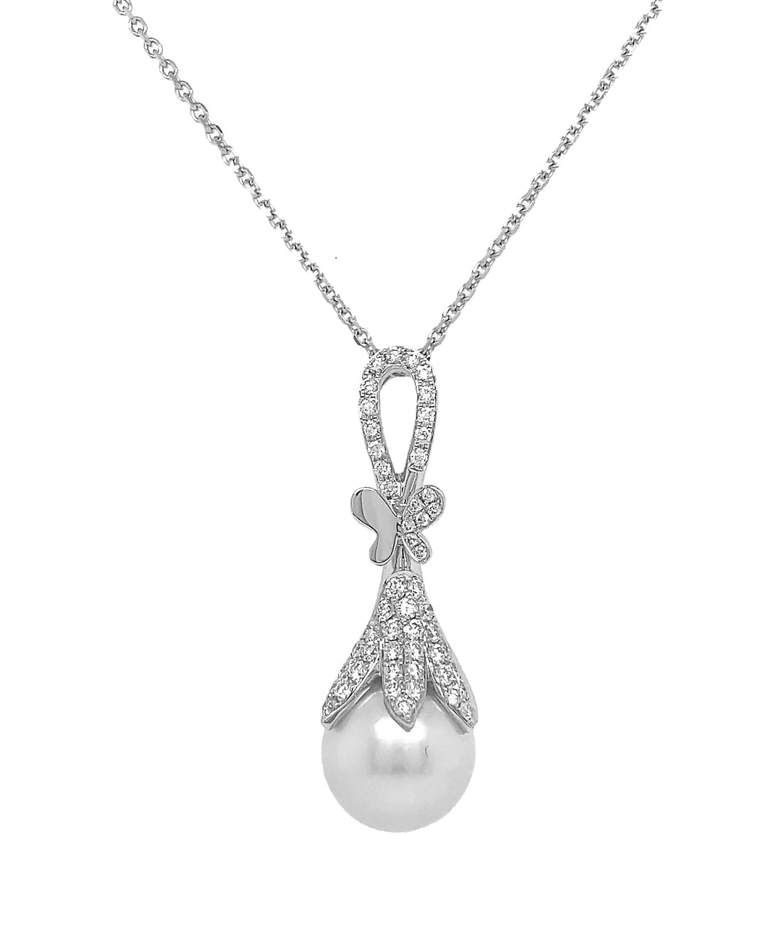 18kt White Gold Diamond and Pearl Pendant