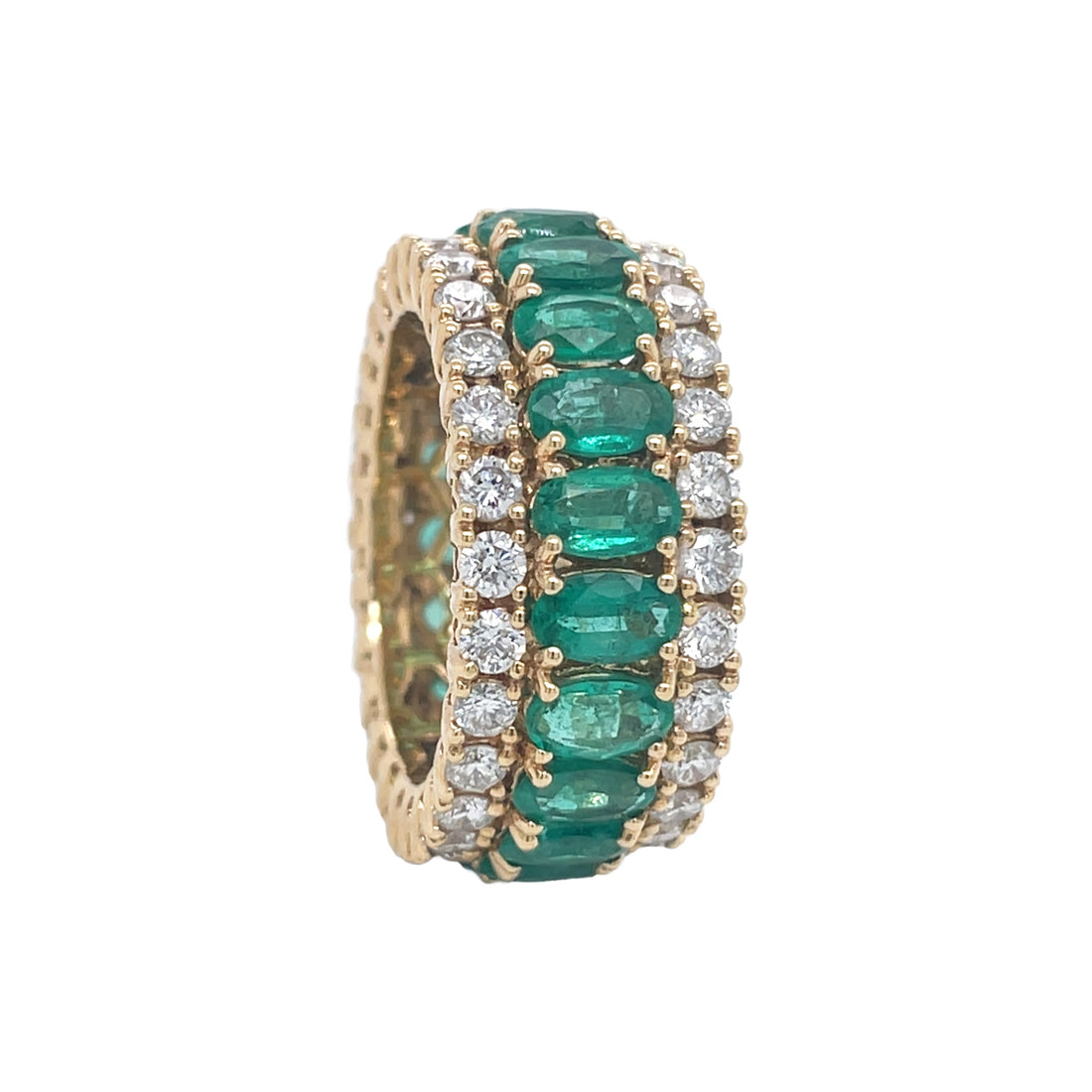18kt Yellow Gold Diamond and Green Emerald Band