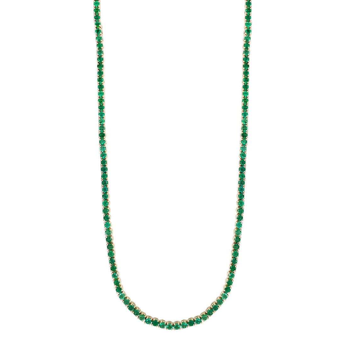 18kt Yellow Gold Green Emerald Tennis Necklace