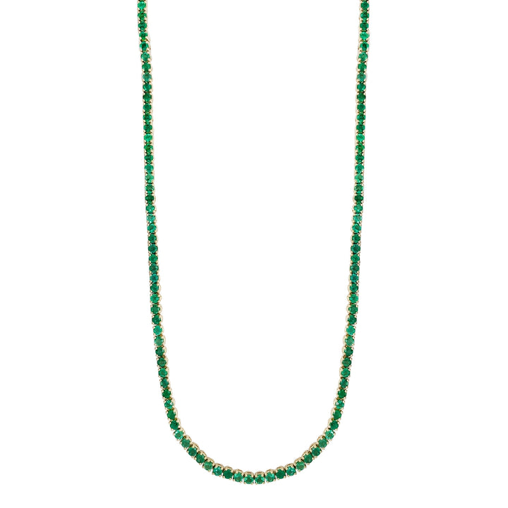 18kt Yellow Gold Green Emerald Tennis Necklace