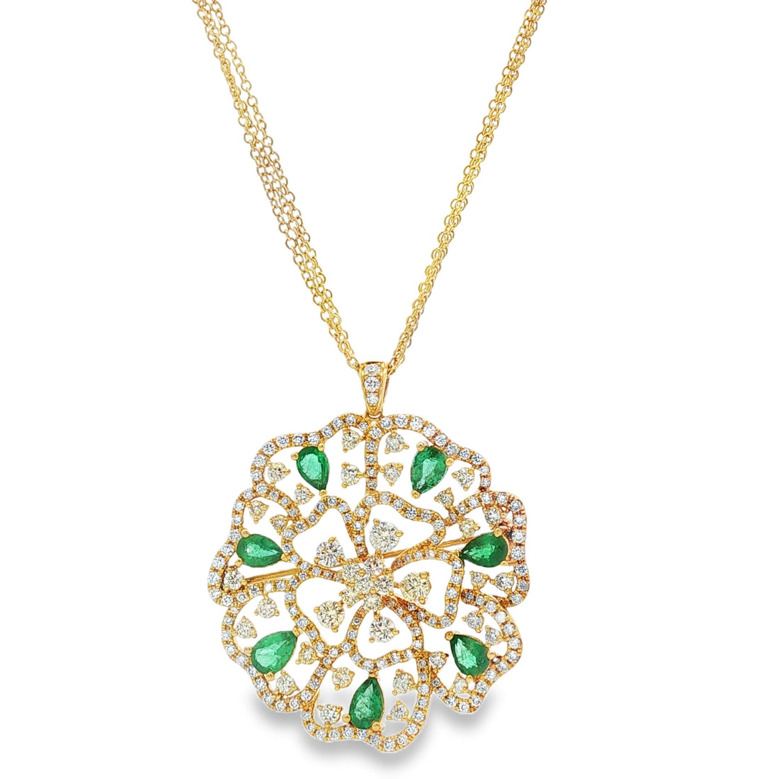 18kt Yellow Gold Diamond And Green Emerald Pendant