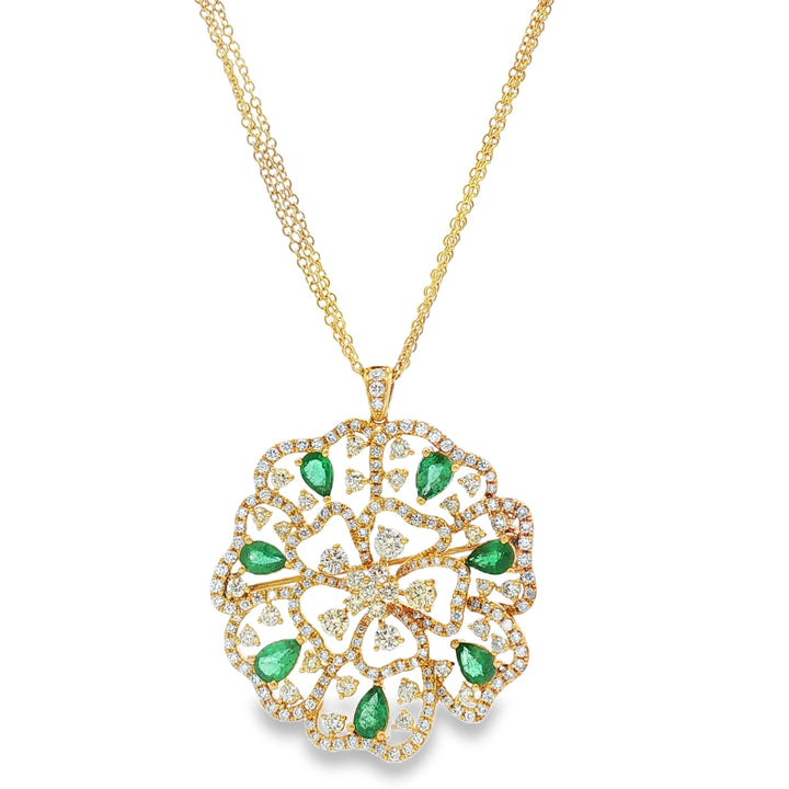 18kt Yellow Gold Diamond And Green Emerald Pendant
