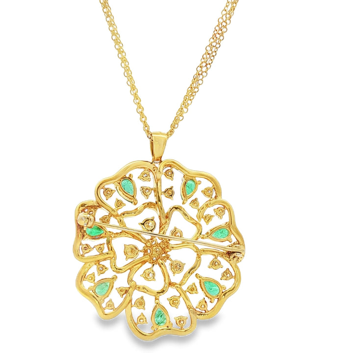 18kt Yellow Gold Diamond And Green Emerald Pendant