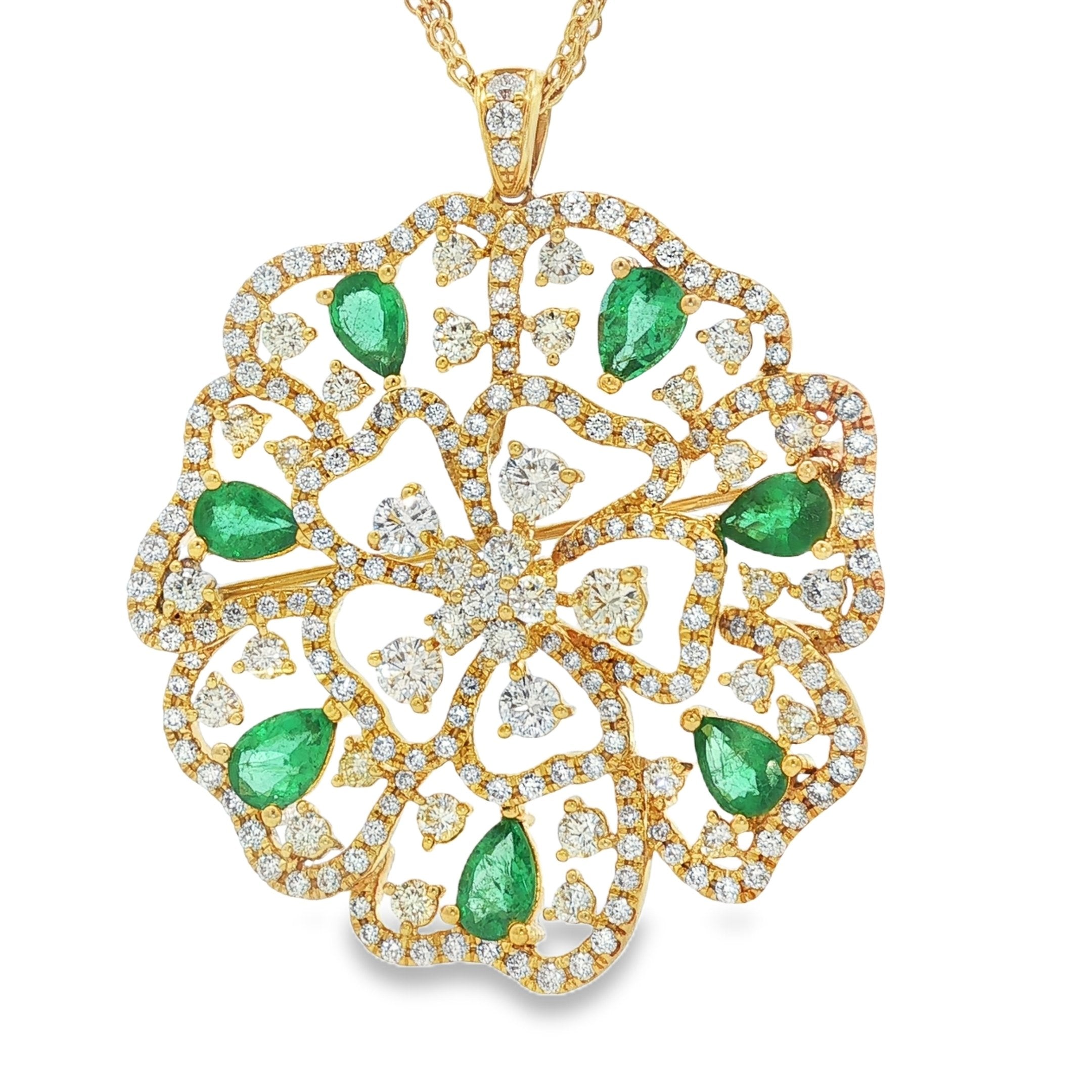 18kt Yellow Gold Diamond And Green Emerald Pendant