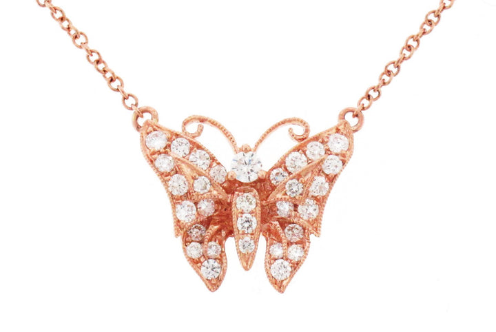 18kt Rose Gold Diamond Butterfly Pendant