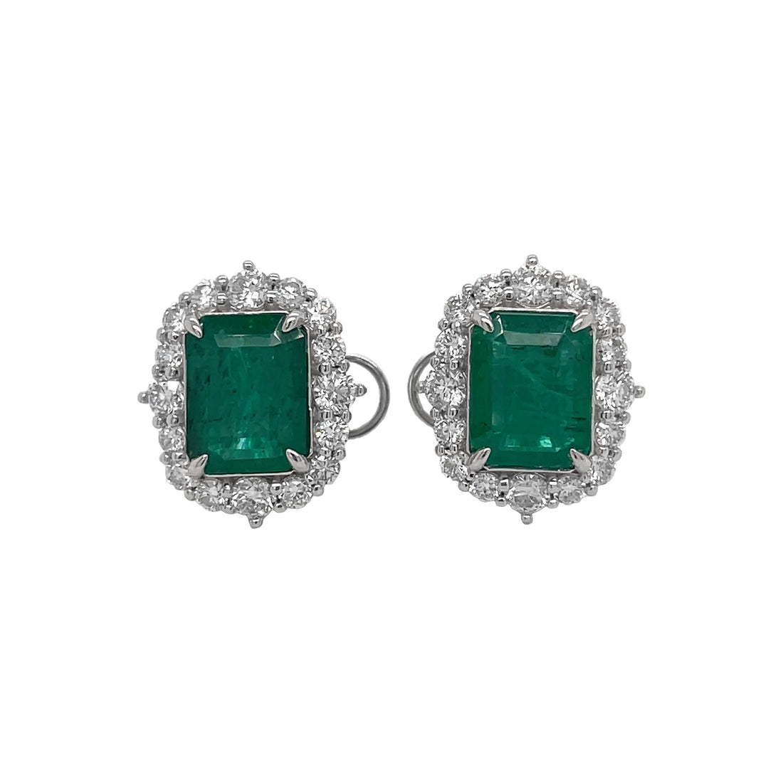18kt White Gold Diamond and Green Emerald Earrings