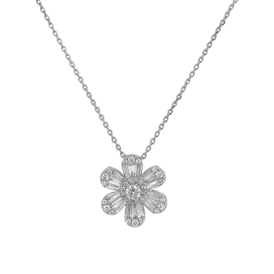 18Kt White Gold Diamond Flower Pendant