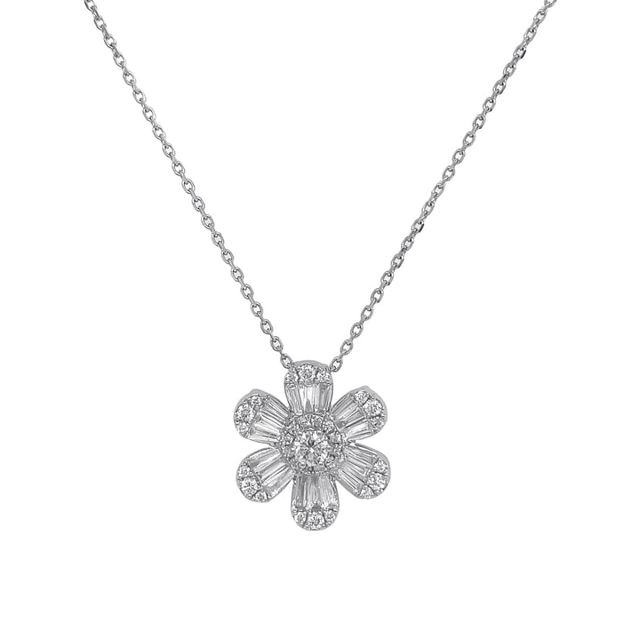 18Kt White Gold Diamond Flower Pendant