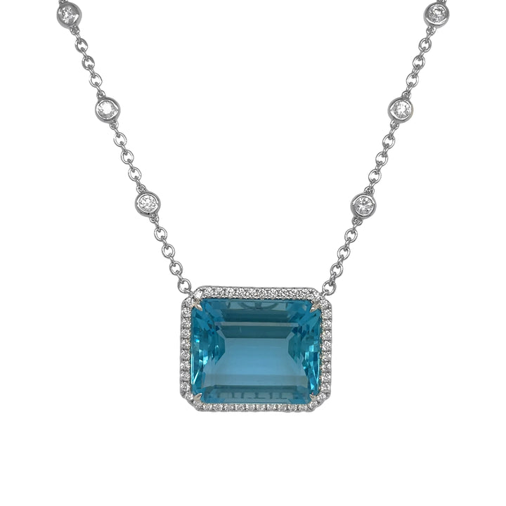 18kt White Gold Diamond and Aquamarine Pendant