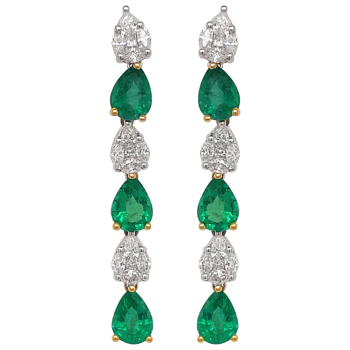 18kt White Gold Diamond and Green Emerald Earrings.