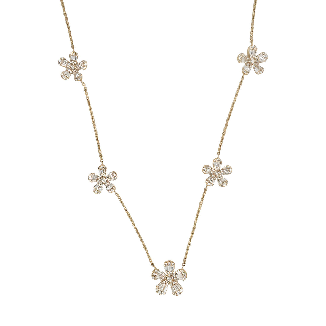 18kt Yellow Gold Diamond Flower Necklace