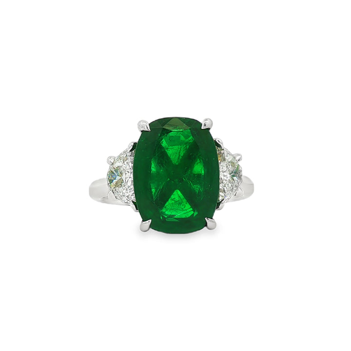 18kt White Gold Diamond And GIA Certified Green Emerald Ring