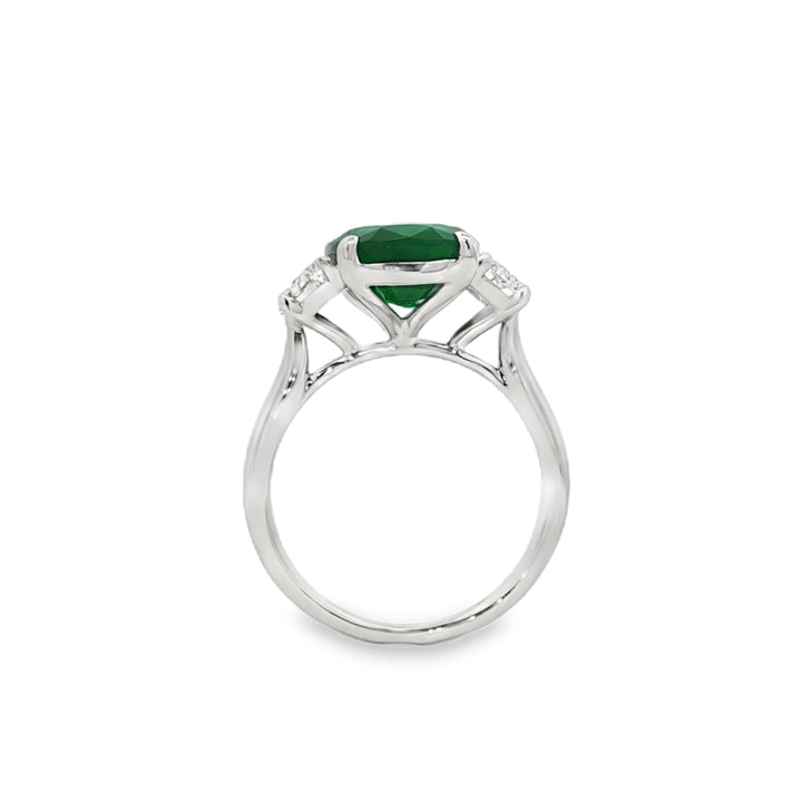18kt White Gold Diamond And GIA Certified Green Emerald Ring