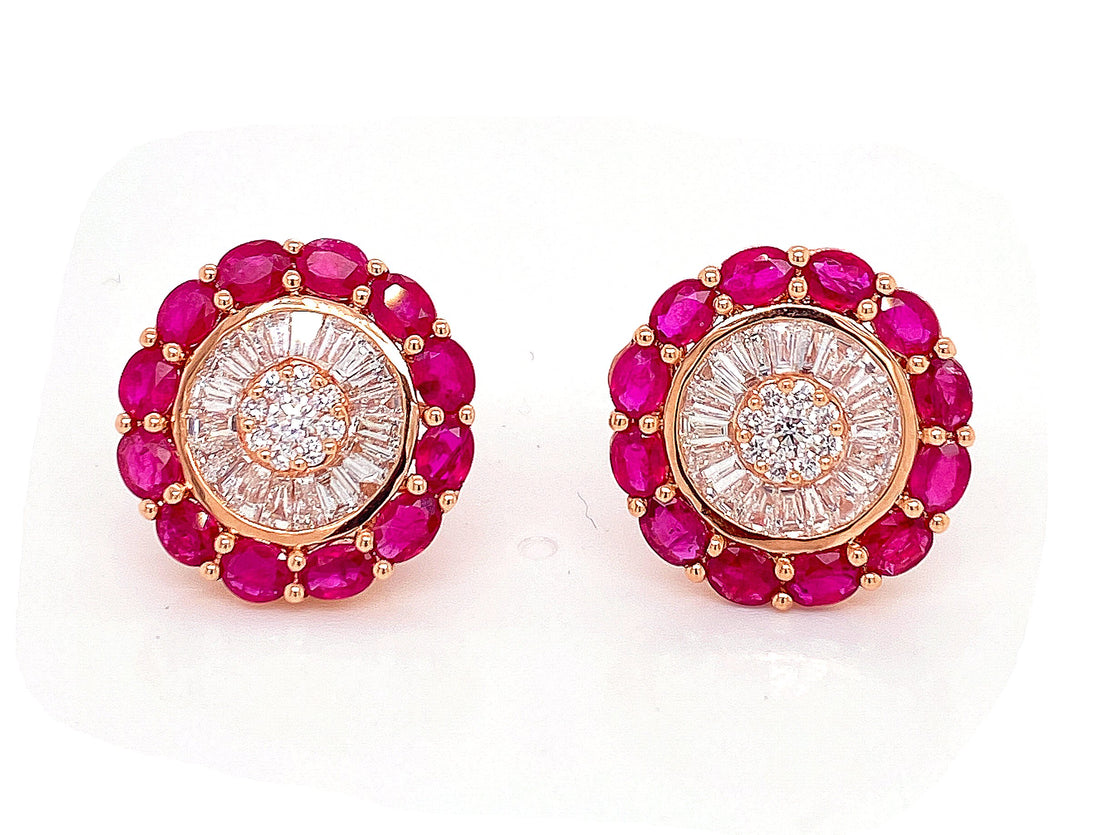18kt Rose Gold Diamond And Ruby Earrings