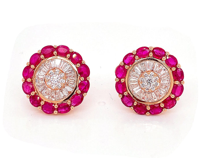 18kt Rose Gold Diamond And Ruby Earrings