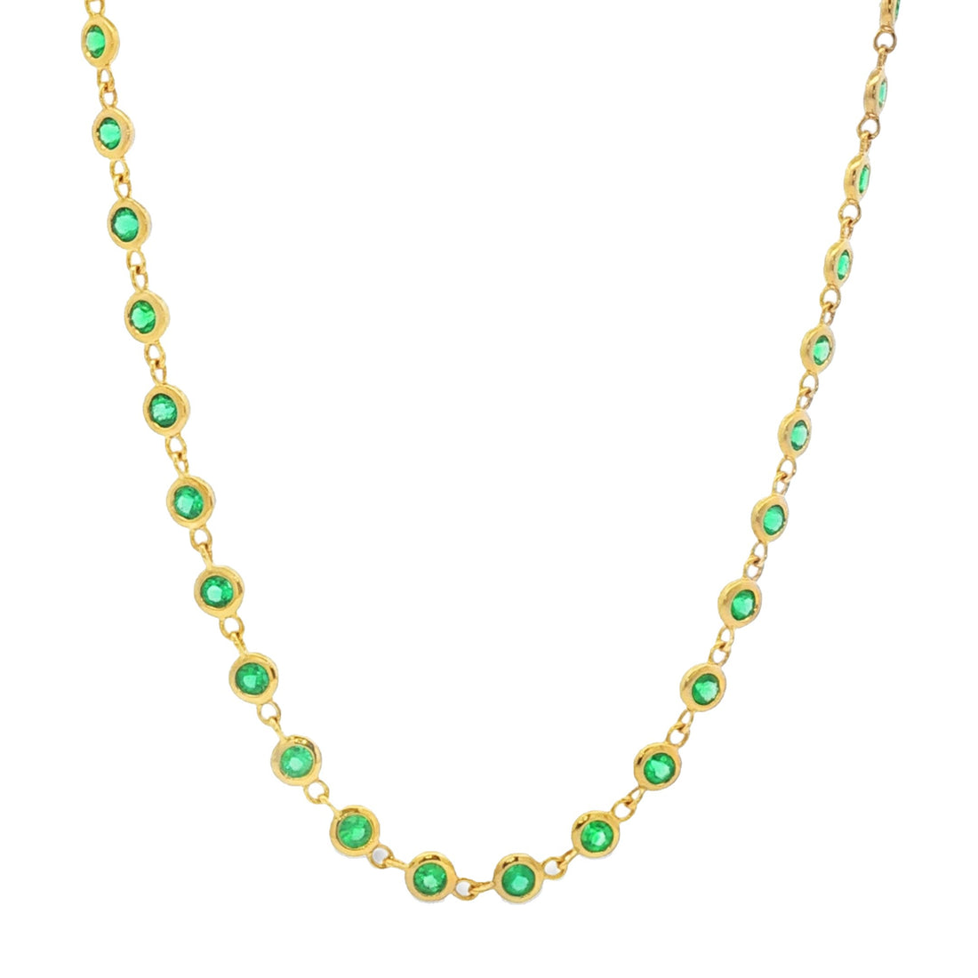 18kt Yellow Gold Green Emerald Diamonds-By-The-Inch Necklace