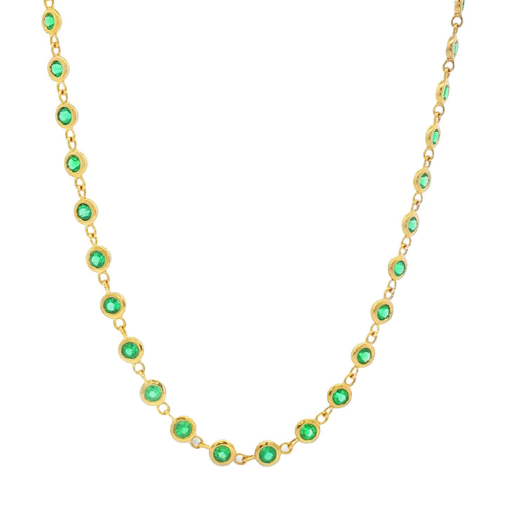 18kt Yellow Gold Green Emerald Diamonds-By-The-Inch Necklace