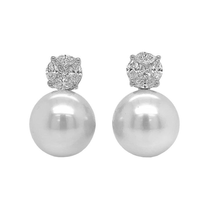 18kt White Gold Diamond and South Sea Pearl Earrings