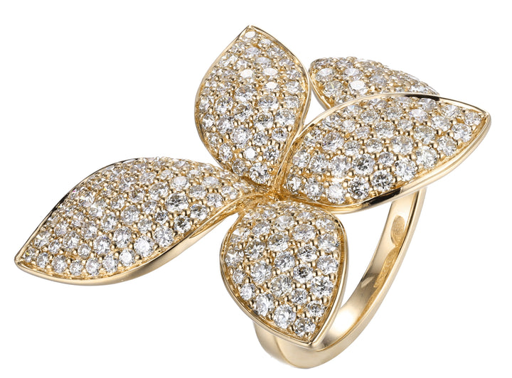 18kt Yellow Gold Diamond Flower Rings