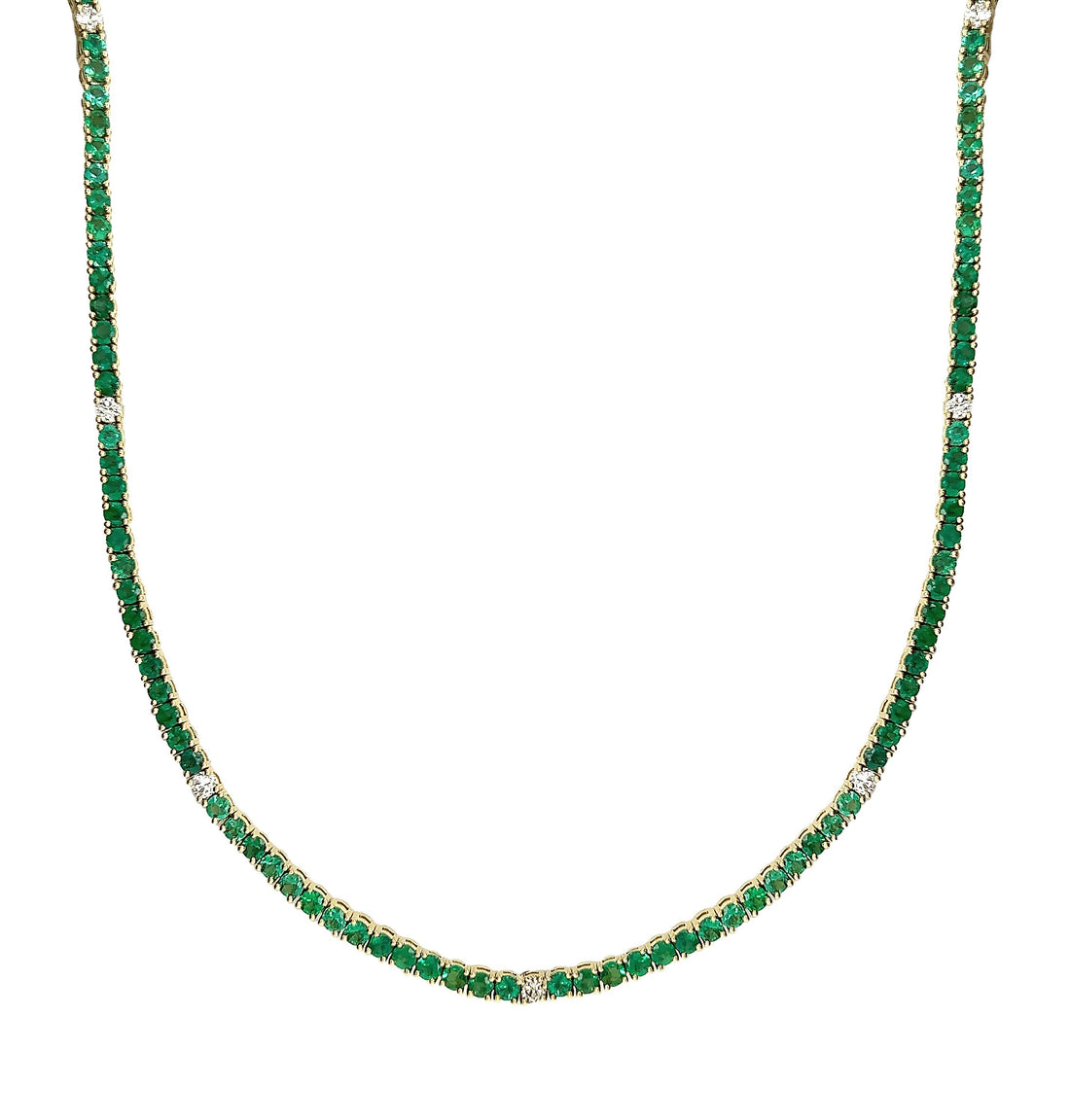 18kt White Gold Diamond and Emerald Necklace