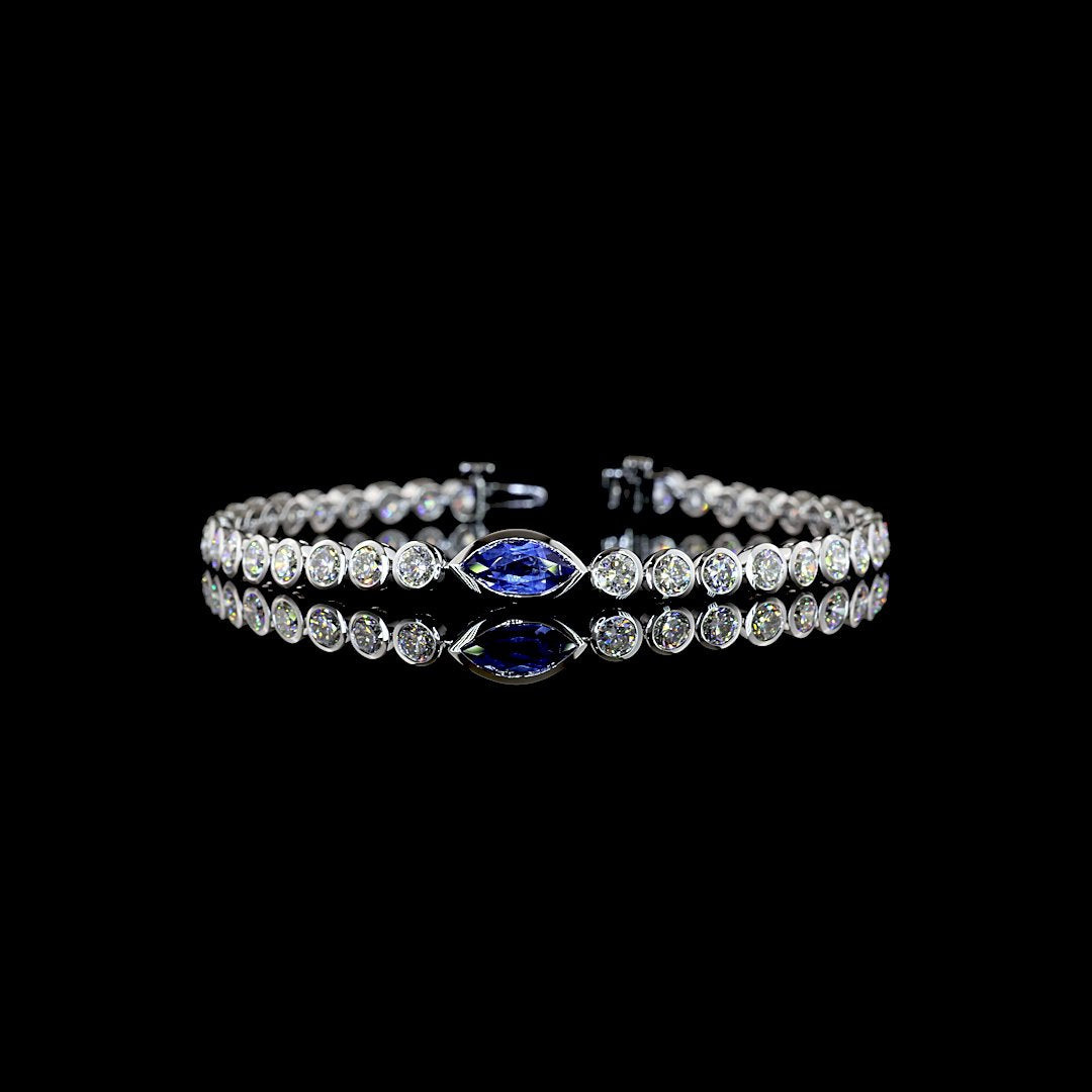 14kt White Gold Lab Diamond And Blue Sapphire Tennis Bracelet
