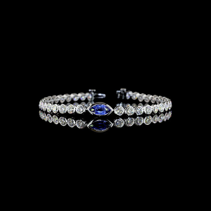 14kt White Gold Lab Diamond And Blue Sapphire Tennis Bracelet