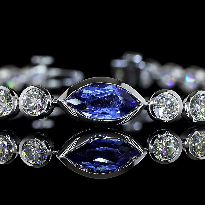 14kt White Gold Lab Diamond And Blue Sapphire Tennis Bracelet