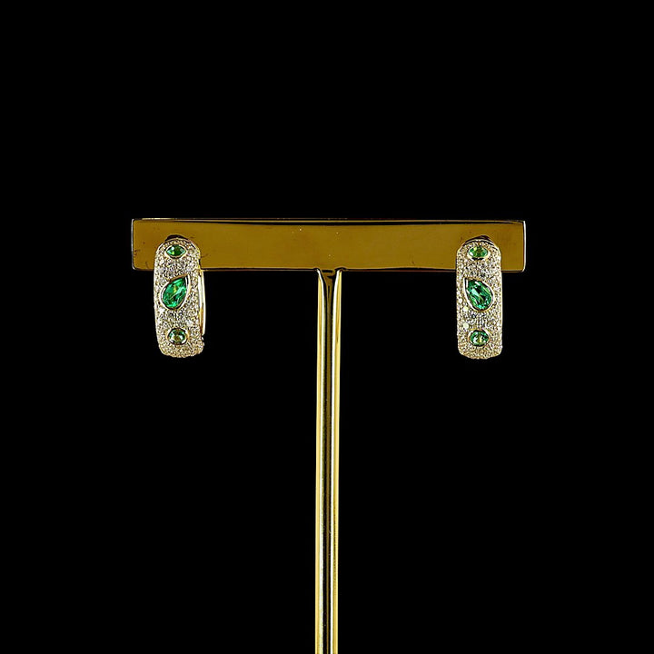 14kt Yellow Gold Lab Diamond And Green Emerald Earring