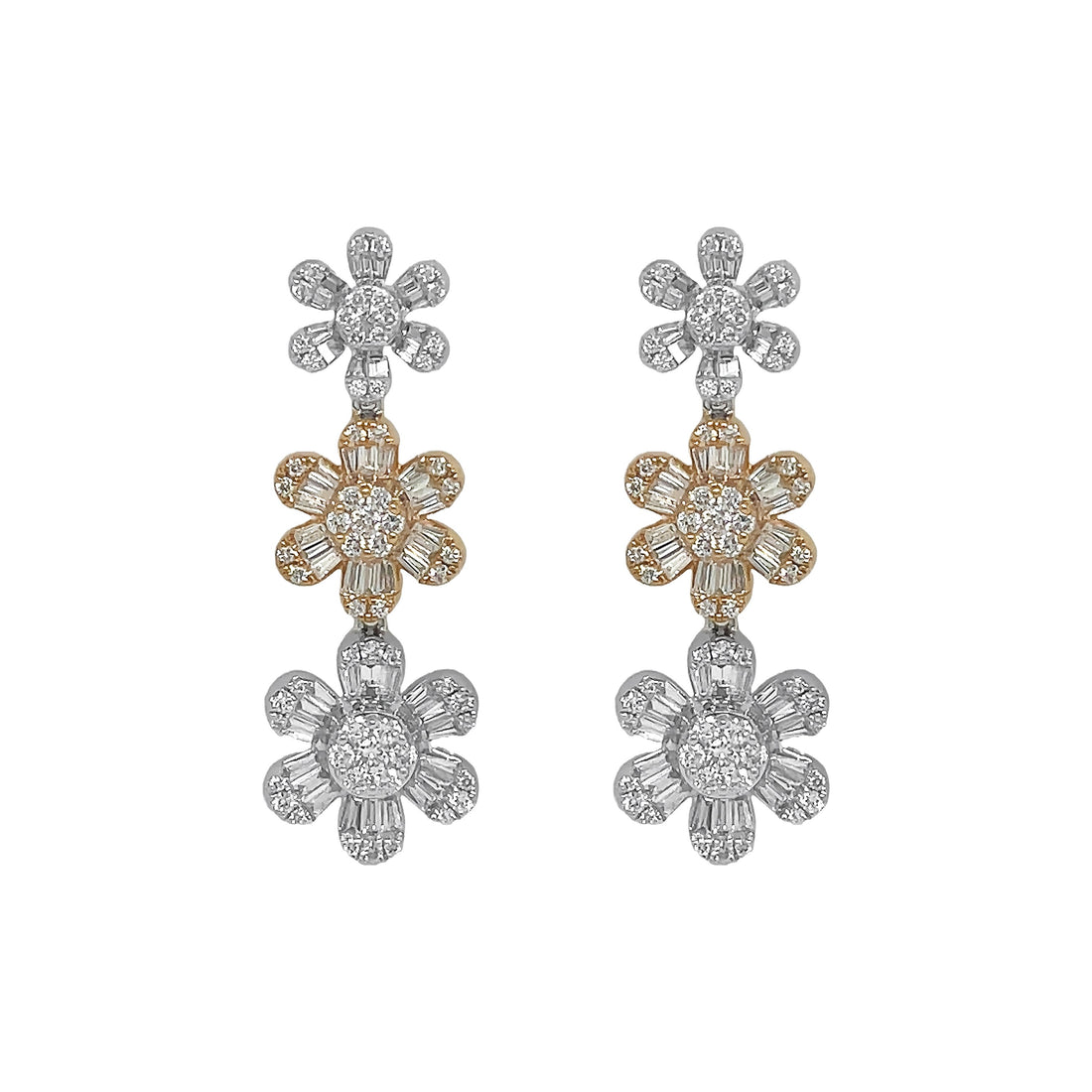 18kt Yellow And White Gold Diamond Dangling Earrings