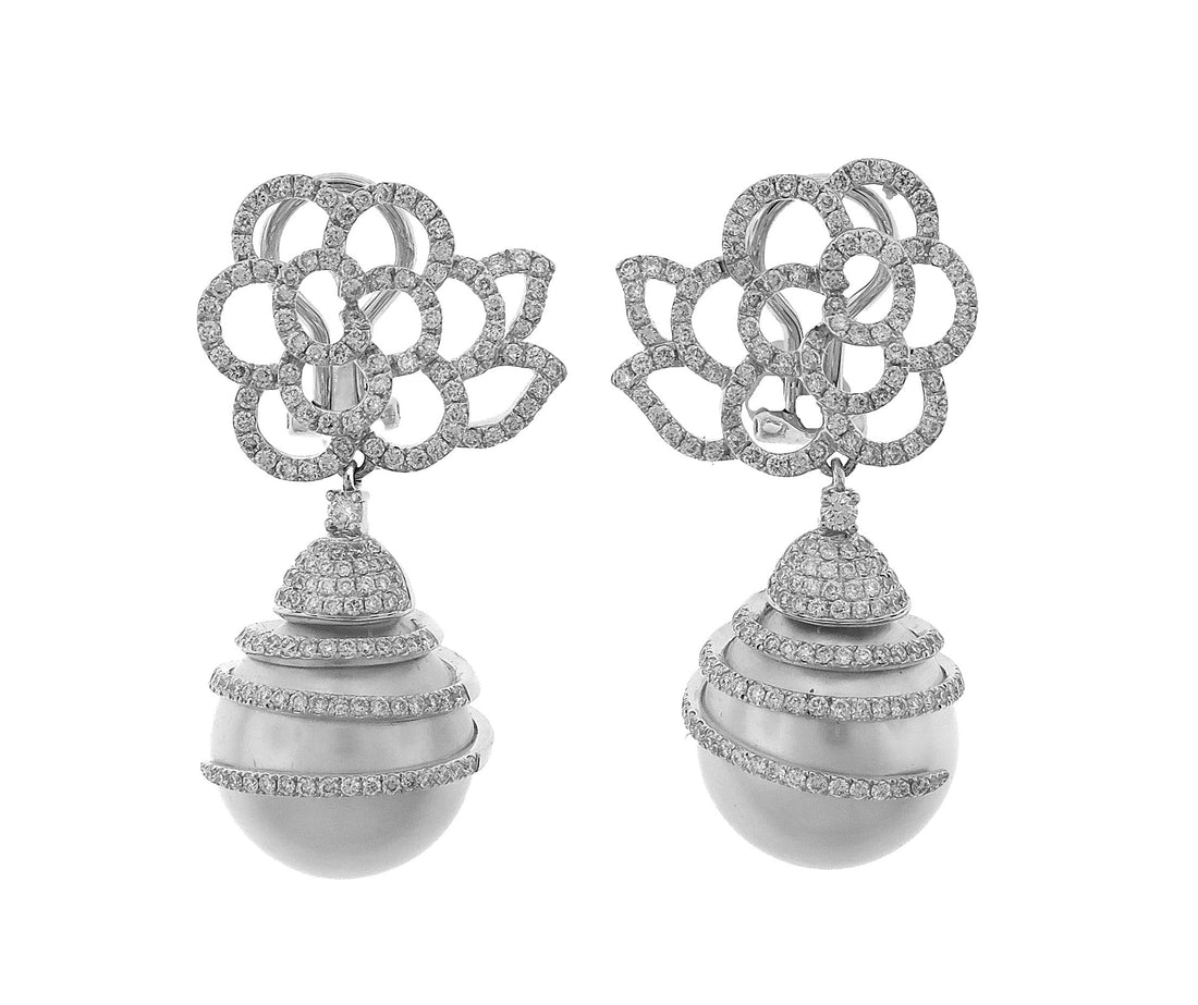 18kt White Gold Diamond and Pearl Earrings
