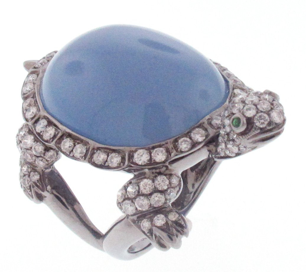 18kt Black Gold Chalcedony Turtle Ring