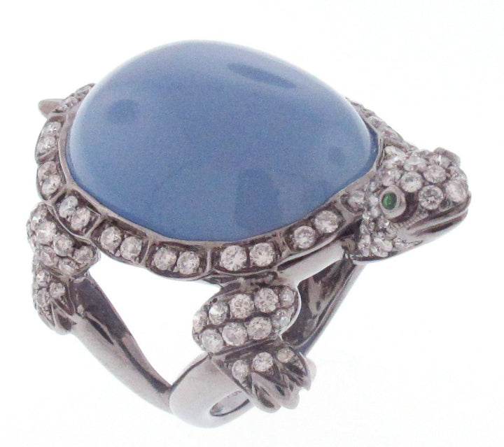 18kt Black Gold Chalcedony Turtle Ring