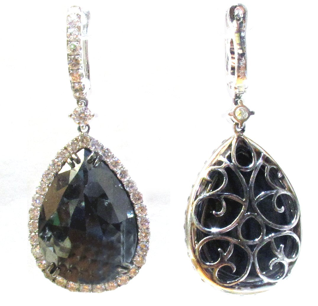 18kt White Gold Black Diamond Dangling Earrings