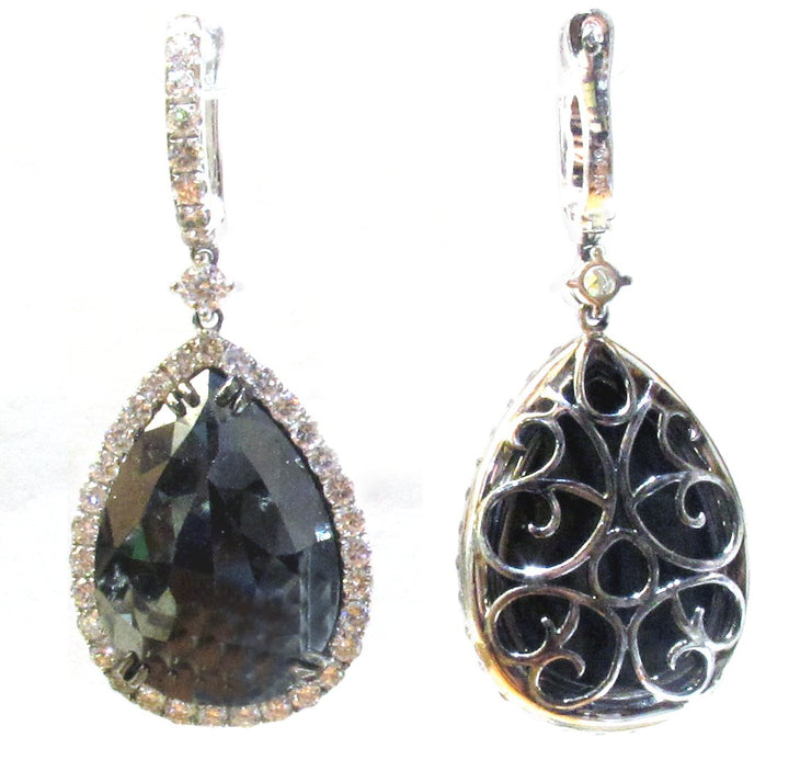 18kt White Gold Black Diamond Dangling Earrings