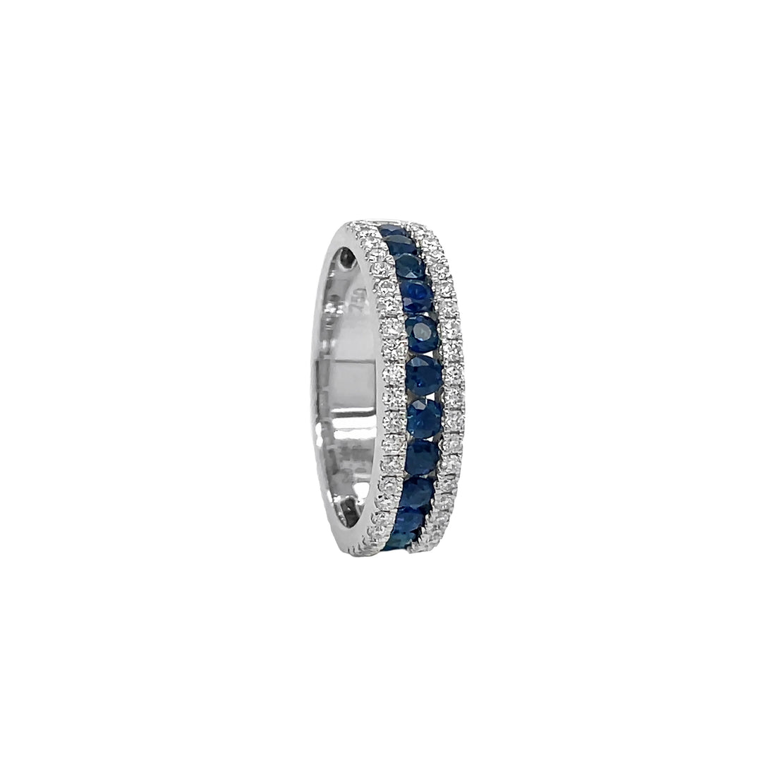 18kt White Gold Diamond and Blue Sapphire Band