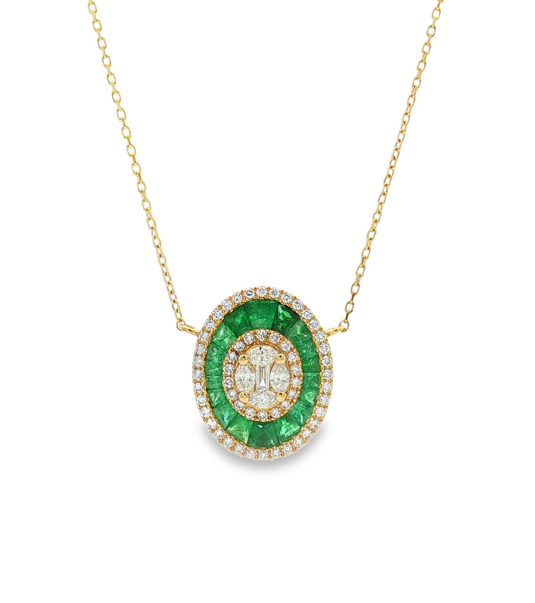 18kt Yellow Gold Diamond And Green Emerald Pendant