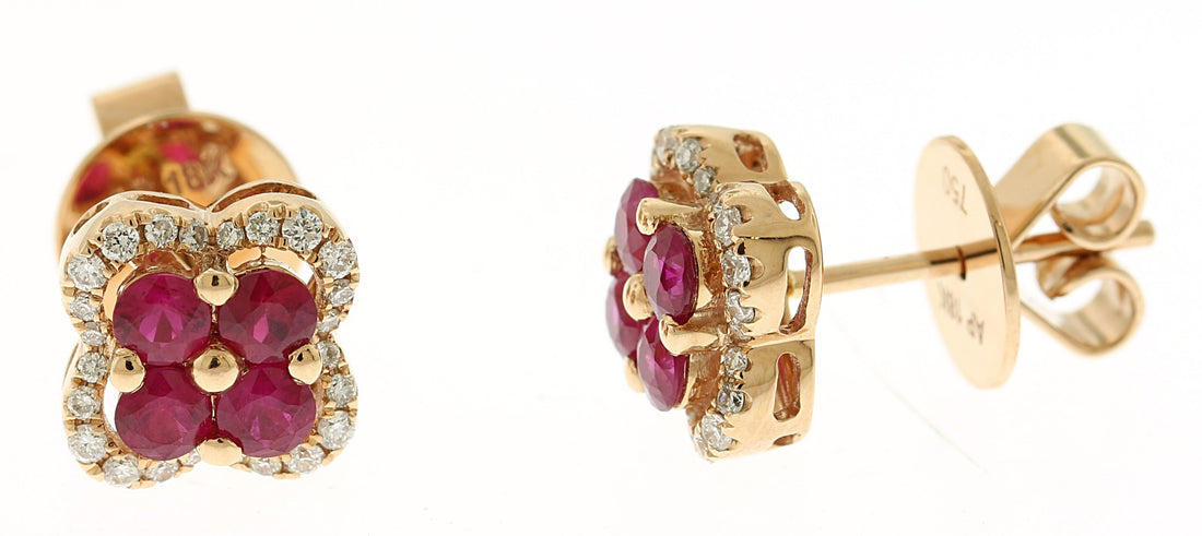 18kt Rose Gold Diamond And Ruby Earrings