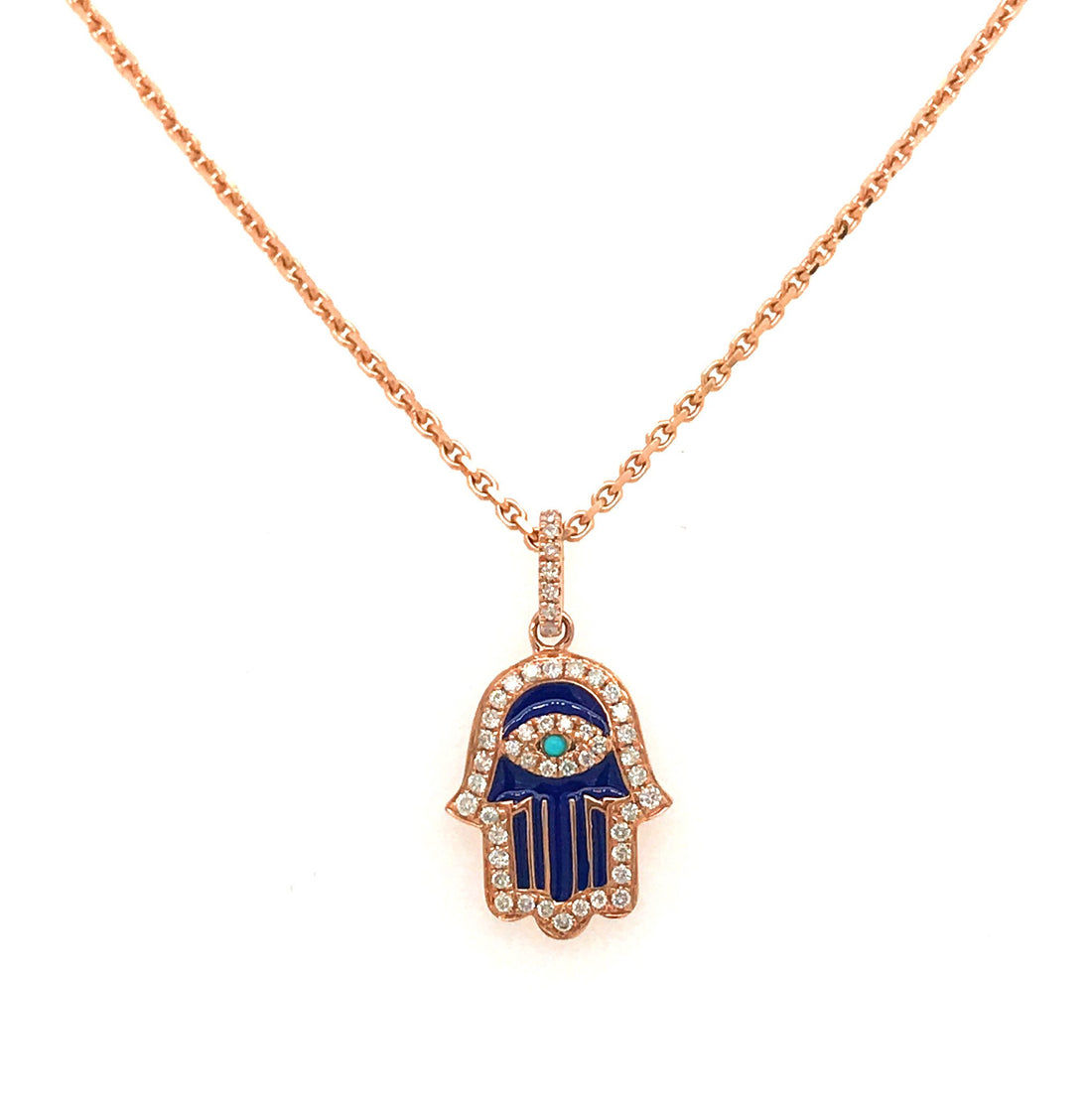 14kt Rose Gold Diamond Hamsa Pendant