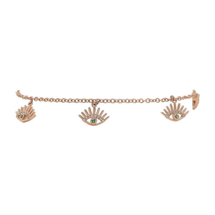 14kt Rose Gold Diamond and Emerald Bracelet