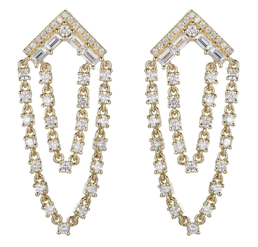 18kt Yellow Gold Diamond Dangling Earrings