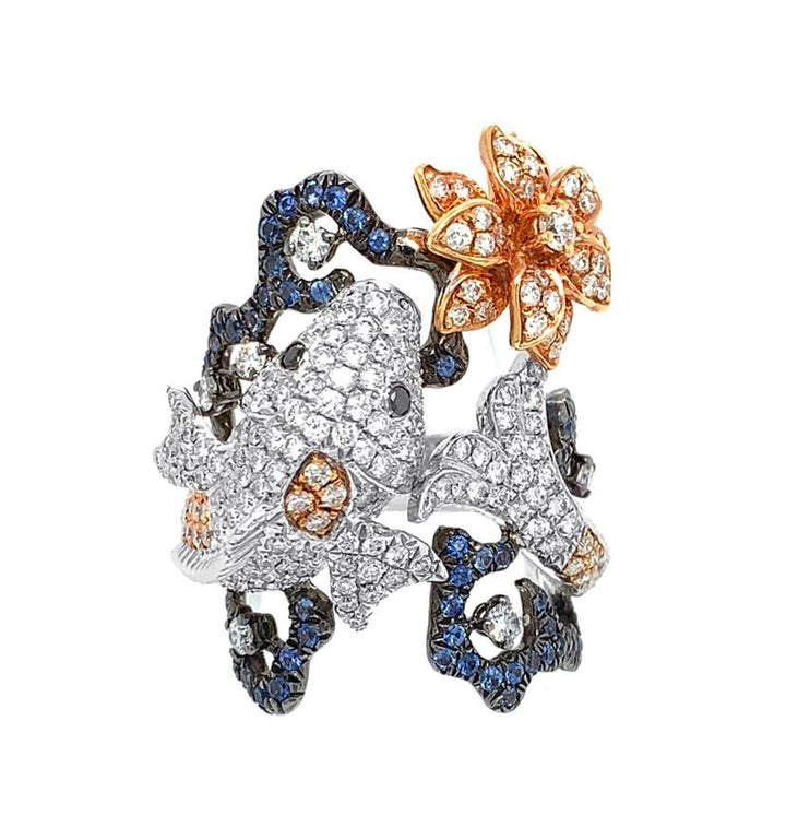 18kt Tri Tone Gold Diamond And Sapphire Fish Ring
