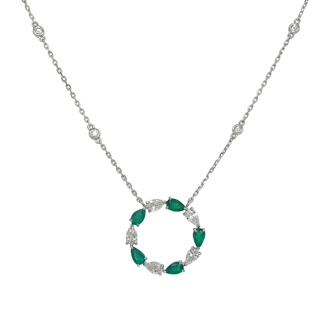 18kt White Gold Diamond and Green Emerald Pendant